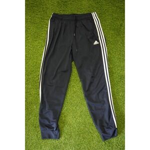 Adidas Tricot Track Pants Men Large Black White 3 Stripes Tapered Leg Drawstring